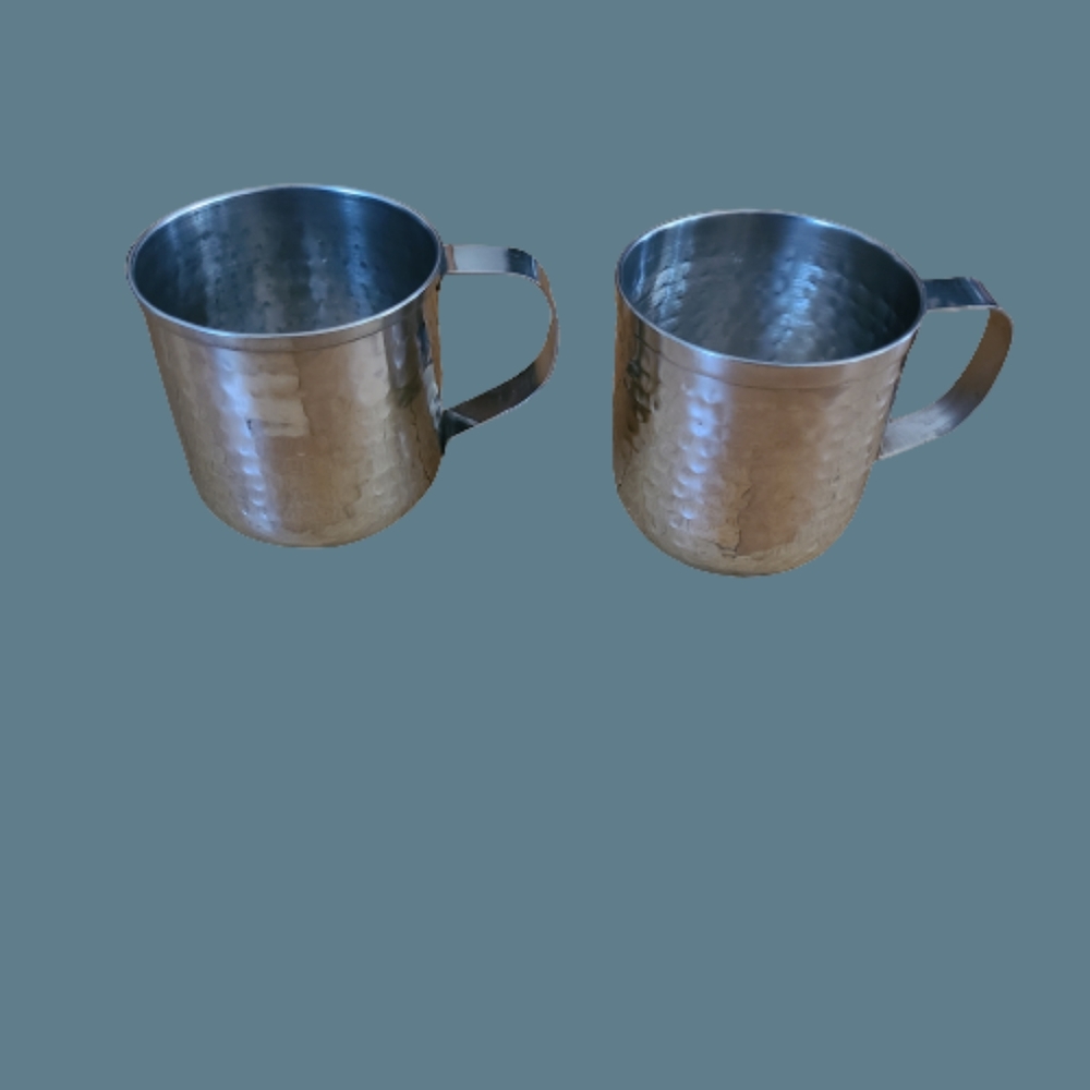 *Vintage Set of Hammered Metal Tankard Stainless Steel Beer Mugs